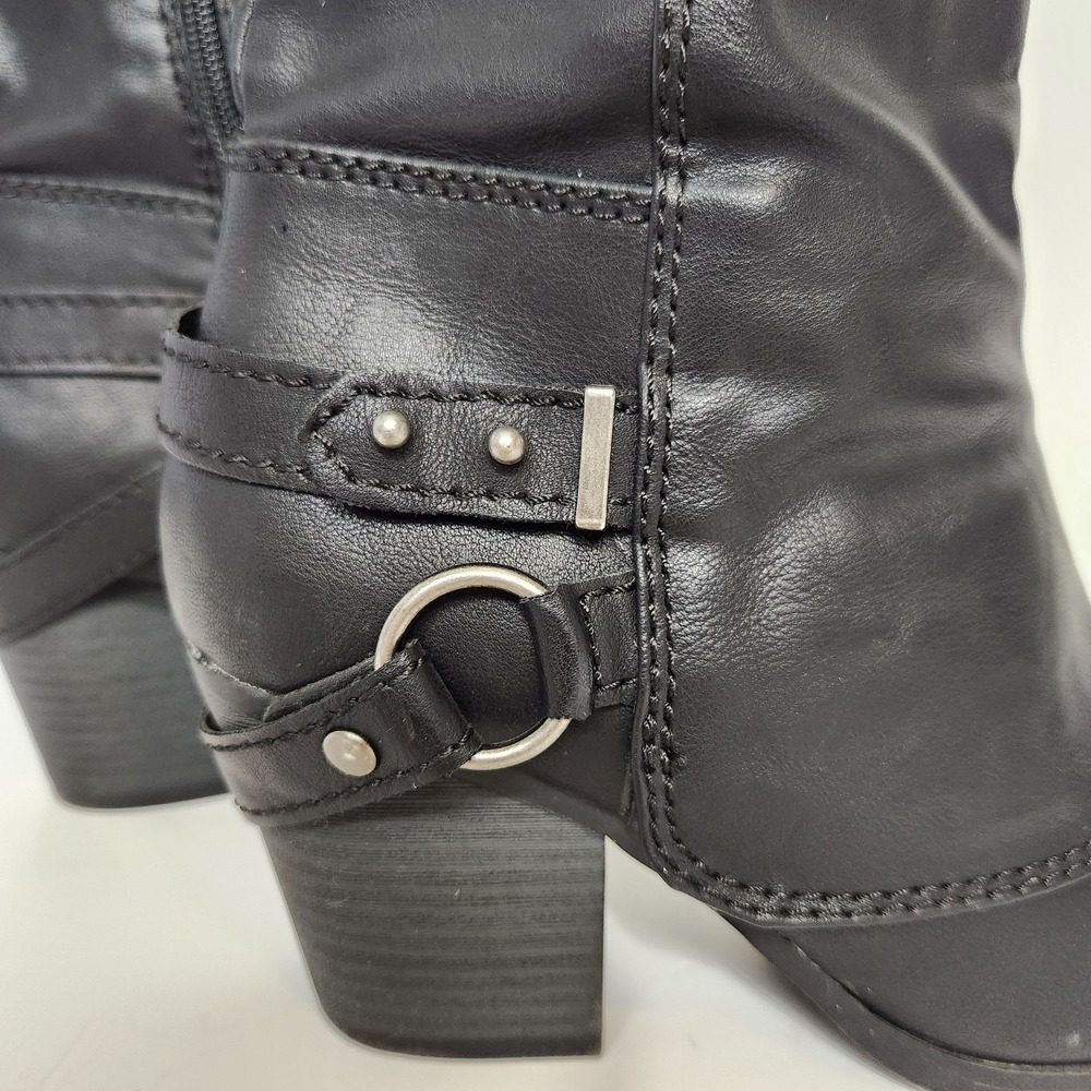 American Rag Co AEBONI Womens Black Knee High Boots Sz 5M Block Heel Harness Zip - Picture 5 of 16